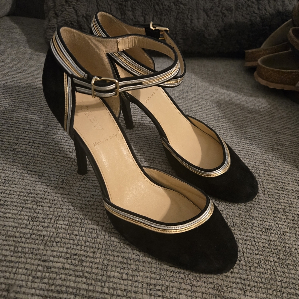 J. Crew Elegant Black and Gold Women's Heels